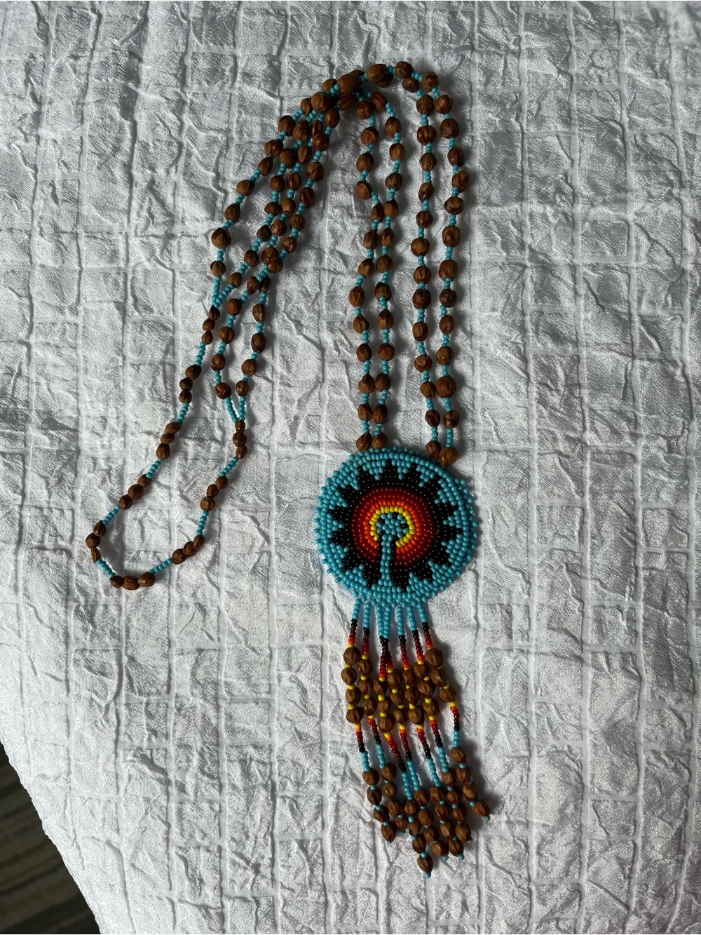 Turquoise Beaded Sunburst Fringe Necklace